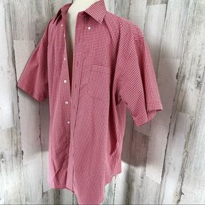 Brooks Brothers Men's Red Plaid Non Iron Cotton Button Up Short Sleeve Shirt Top